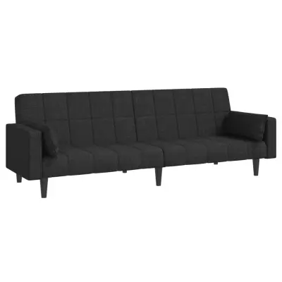 kavč - Sofa - Kanape dvosed z ležiščem in dvema blazinama črno blago