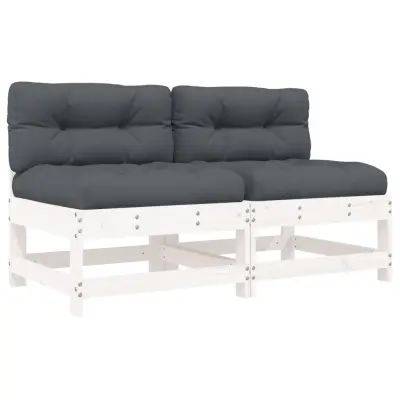 Sredinski kavč - Sofa - Kanape z blazinami 2 kosa bela trdna borovina