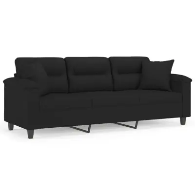 kavč - Sofa - Kanape z blazinami črn 180 cm tkanina iz mikrovlaken