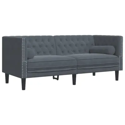 kavč - Sofa - Kanape chesterfield z vzglavniki dvosed temno siv žamet
