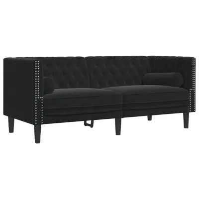 kavč - Sofa - Kanape chesterfield z vzglavniki dvosed črn žamet