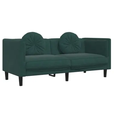 kavč - Sofa - Kanape dvosed z blazinami temno zelen žamet