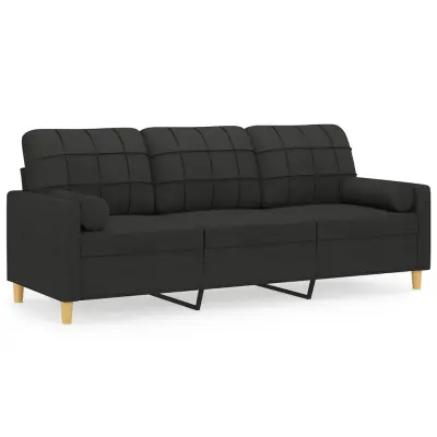 kavč - Sofa - Kanape dvosed z blazinami črn 180 cm blago