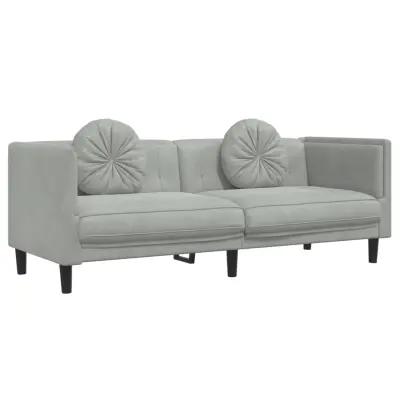 kavč - Sofa - Kanape trosed z blazinami svetlo siv žamet