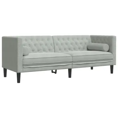 kavč - Sofa - Kanape chesterfield z vzglavniki trosed svetlo siv žamet