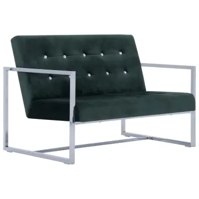 kavč - Sofa - Kanape dvosed z naslonjali za roke temno zelen krom in žamet