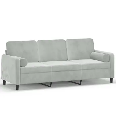 kavč - Sofa - Kanape trosed z okrasnimi blazinami svetlo siv 180 cm žamet