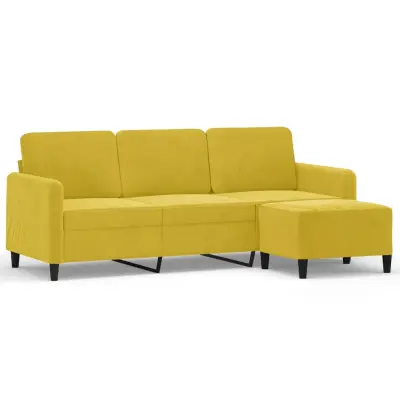 kavč - Sofa - Kanape trosed s stolčkom za noge rumen 180 cm žamet