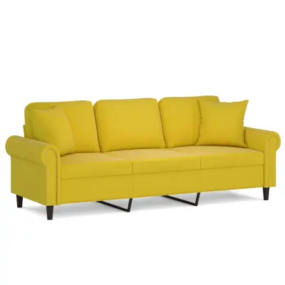 kavč - Sofa - Kanape trosed z okrasnimi blazinami rumen 180 cm žamet