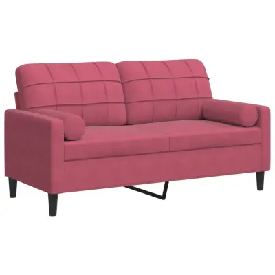 kavč - Sofa - Kanape dvosed z blazinami vinsko rdeč 140 cm žamet