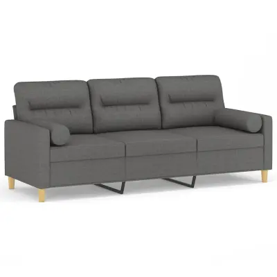 kavč - Sofa - Kanape trosed z blazinami temno siv 180 cm blago