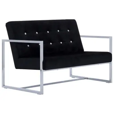 kavč - Sofa - Kanape dvosed z naslonjali za roke črn krom in žamet