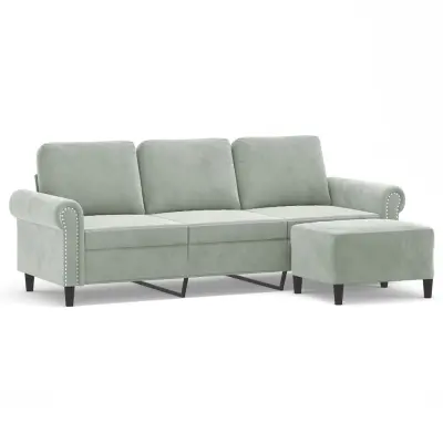 kavč - Sofa - Kanape s stolčkom za noge svetlo siv 180 cm žamet
