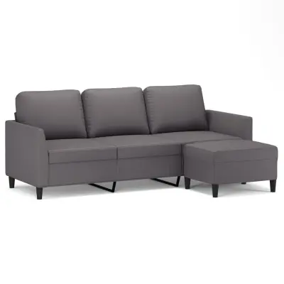 kavč - Sofa - Kanape trosed s stolčkom za noge siv 180 cm umetno usnje