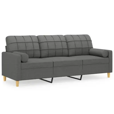 kavč - Sofa - Kanape trosed z blazinami temno siv 180 cm blago