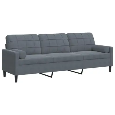 kavč - Sofa - Kanape trosed z okrasnimi blazinami temno siv 210 cm žamet