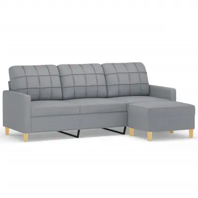 kavč - Sofa - Kanape trosed s stolčkom za noge svetlo siv 180 cm blago