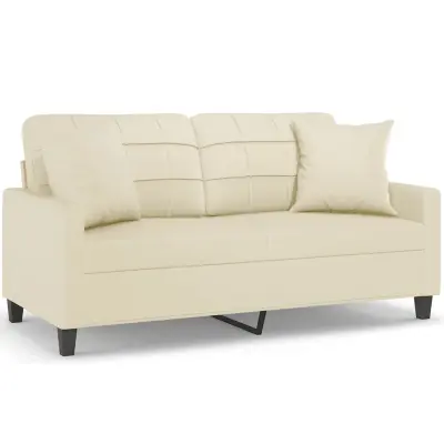 kavč - Sofa - Kanape dvosed z okrasnimi blazinami krem 140 cm umetno usnje