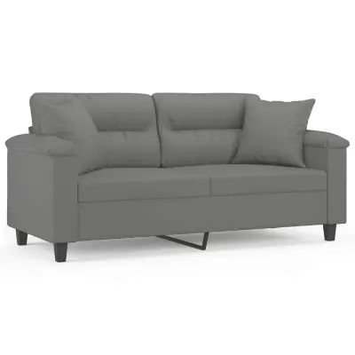 kavč - Sofa - Kanape dvosed z blazinami temno siv 140 cm tkanina iz mikrovlaken