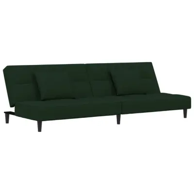 kavč - Sofa - Kanape dvosed z ležiščem in dvema blazinama temno zelen žamet