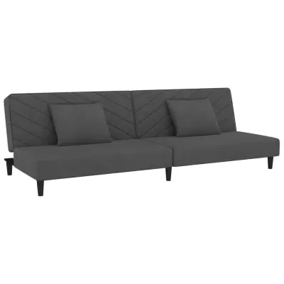 kavč - Sofa - Kanape dvosed z ležiščem in dvema blazinama temno siv žamet