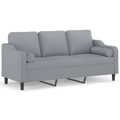 kavč - Sofa - Kanape trosed z blazinami svetlo siv 180 cm blago