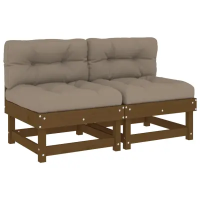 Sredinski kavč - Sofa - Kanape z blazinami 2 kosa medeno rjav trdna borovina