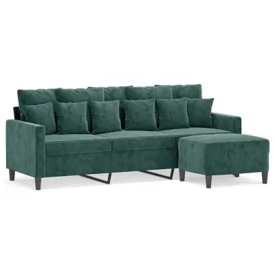 kavč - Sofa - Kanape s stolčkom za noge temno zelen 180 cm žamet