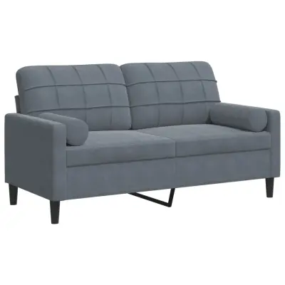 kavč - Sofa - Kanape dvosed z okrasnimi blazinami temno siv 140 cm žamet