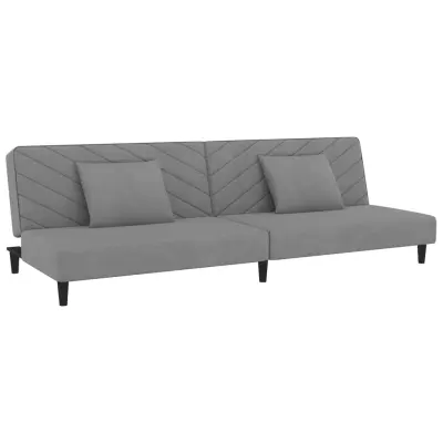 kavč - Sofa - Kanape dvosed z ležiščem in dvema blazinama svetlo siv žamet