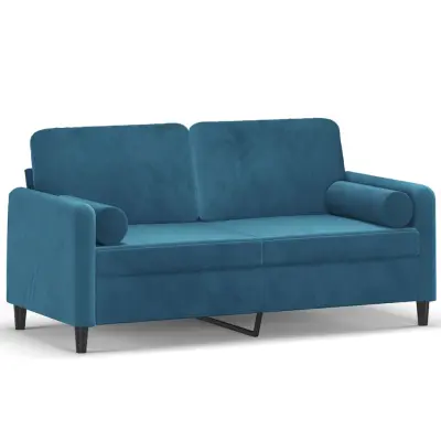 kavč - Sofa - Kanape dvosed z okrasnimi blazinami moder 140 cm žamet