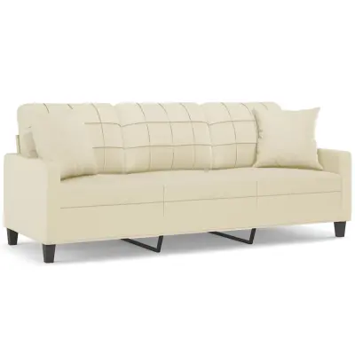 kavč - Sofa - Kanape trosed z okrasnimi blazinami krem 180 cm umetno usnje