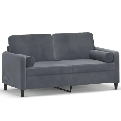kavč - Sofa - Kanape dvosed z okrasnimi blazinami temno siv 140 cm žamet