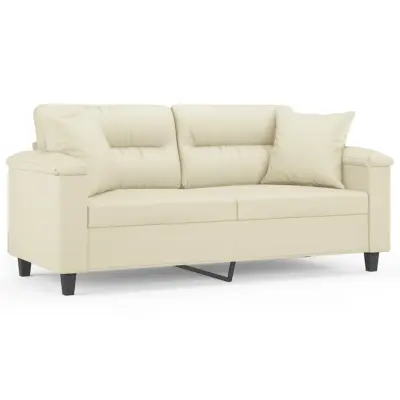 kavč - Sofa - Kanape dvosed z okrasnimi blazinami krem 140 cm umetno usnje