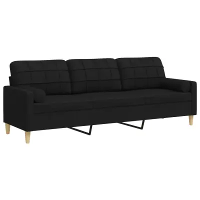 kavč - Sofa - Kanape trosed z okrasnimi blazinami črn 210 cm blago
