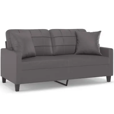 kavč - Sofa - Kanape dvosed z okrasnimi blazinami siv 140 cm umetno usnje