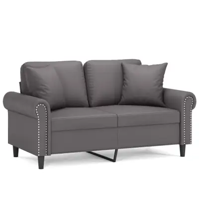 kavč - Sofa - Kanape dvosed z okrasnimi blazinami siv 120 cm umetno usnje