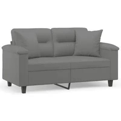 kavč - Sofa - Kanape dvosed z blazinami temno siv 120 cm tkanina iz mikrovlaken