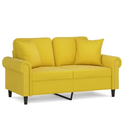 kavč - Sofa - Kanape dvosed z okrasnimi blazinami rumen 120 cm žamet