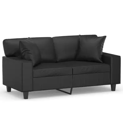 kavč - Sofa - Kanape dvosed z okrasnimi blazinami črn 120 cm umetno usnje