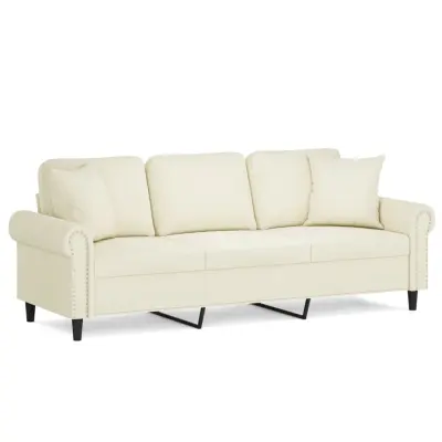 kavč - Sofa - Kanape trosed z okrasnimi blazinami krem 180 cm žamet