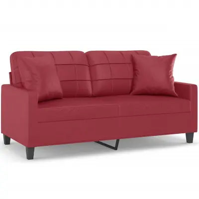 kavč - Sofa - Kanape dvosed z okrasnimi blazinami vinsko rdeč 140 cm um. usnje