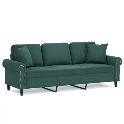 kavč - Sofa - Kanape trosed z okrasnimi blazinami temno zelen 180 cm žamet