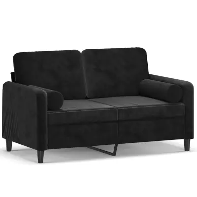 kavč - Sofa - Kanape dvosed z okrasnimi blazinami črn 120 cm žamet