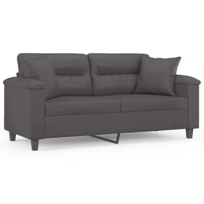 kavč - Sofa - Kanape dvosed z okrasnimi blazinami siv 140 cm umetno usnje