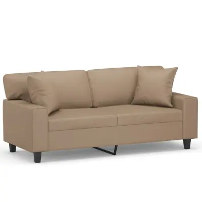 kavč - Sofa - Kanape dvosed z okrasnimi blazinami kapučino 140 cm umetno usnje