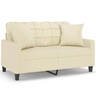 kavč - Sofa - Kanape dvosed z okrasnimi blazinami krem 120 cm umetno usnje