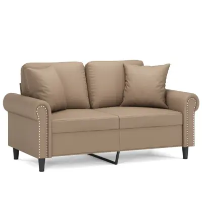 kavč - Sofa - Kanape dvosed z okrasnimi blazinami kapučino 120 cm umetno usnje