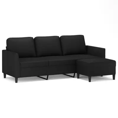 kavč - Sofa - Kanape trosed s stolčkom za noge črn 180 cm umetno usnje