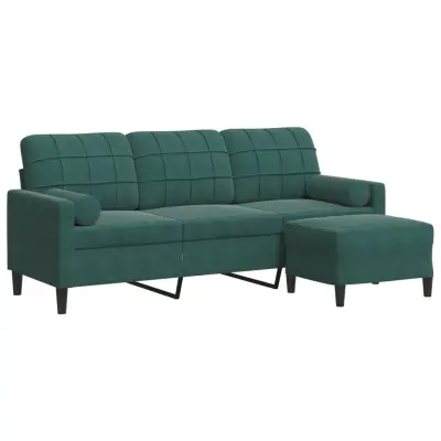 kavč - Sofa - Kanape s stolčkom za noge temno zelen 180 cm žamet